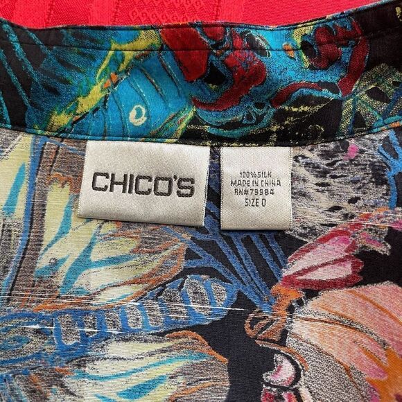 Chico's Bold Butterfly Print Open 3/4 Tie Sleeve 100% Silk Jacket Sz 0 US Small - Picture 5 of 13